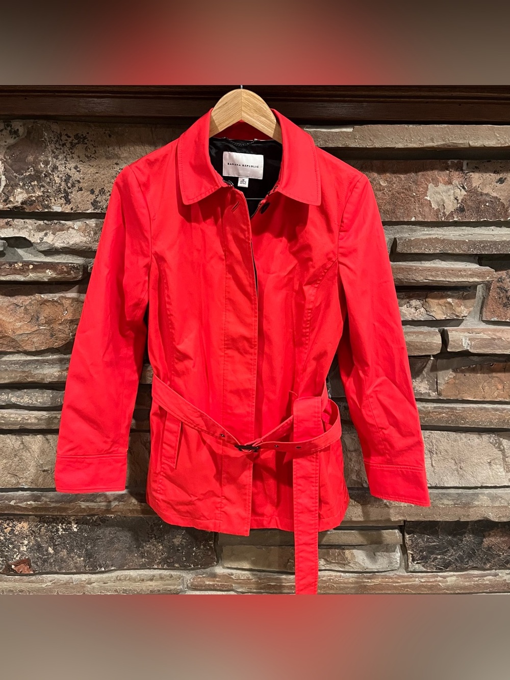 Banana Republic 100% Cotton Bright Red Short Belted Trench Coat